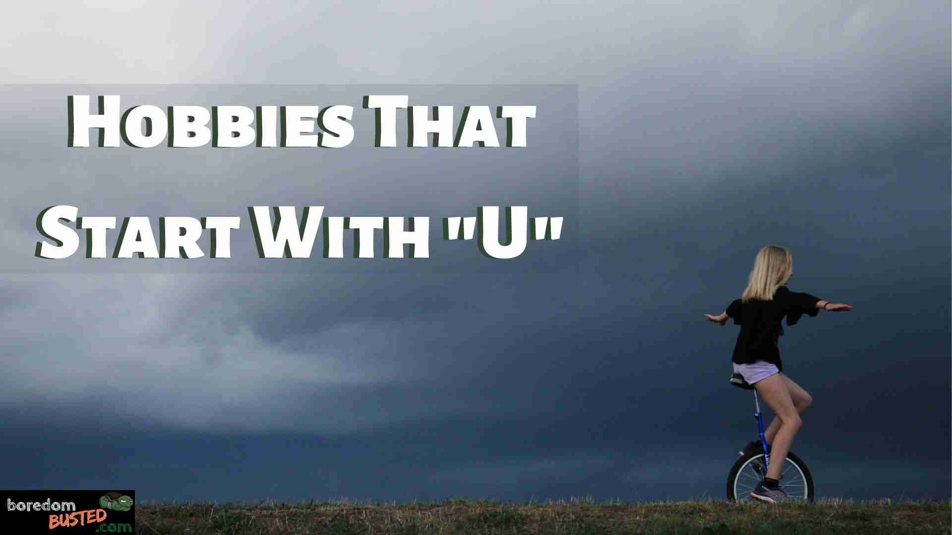 Hobbies that Start with U, woman on unicycle under dark clouds