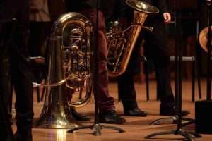 euphonium on ground, brass instrument