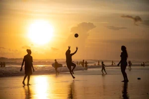 beach sunset, volleyball fun