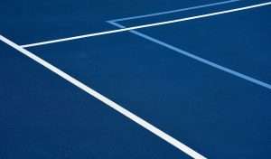 pickleball court, blue, white lines. 