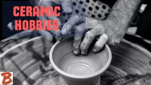 "Ceramic hobbies", persons hands working clay on a spinning wheel, vase